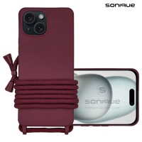 Θήκη Σιλικόνης με Κορδόνι CarryHang Sonique Apple iPhone 15 Μπορντώ