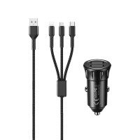 Φορτιστής Αυτοκινήτου REMAX Vanguard RCC236 2xUSB 2.4A με Καλώδιο USB 3σε1 Μαύρο