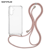 Θήκη Σιλικόνης με Κορδόνι Sonique Armor Clear Samsung Galaxy A35 5G Ροζ Χρυσό Σατινέ