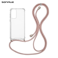 Θήκη Σιλικόνης με Κορδόνι Sonique Armor Clear Samsung Galaxy S23 FE Ροζ Χρυσό Σατινέ