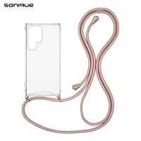 Θήκη Σιλικόνης με Κορδόνι Sonique Armor Clear Samsung Galaxy S24 Ultra Ροζ Χρυσό Σατινέ