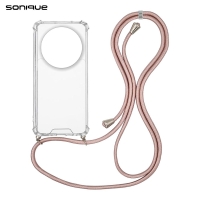 Θήκη Σιλικόνης με Κορδόνι Sonique Armor Clear Xiaomi Xiaomi 14 Ultra Ροζ Χρυσό Σατινέ