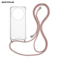 Θήκη Σιλικόνης με Κορδόνι Sonique Armor Clear Honor Magic5 Lite 5G Ροζ Χρυσό Σατινέ