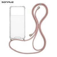 Θήκη Σιλικόνης με Κορδόνι Sonique Armor Clear Xiaomi Poco X6 Pro 5G Ροζ Χρυσό Σατινέ