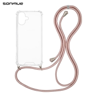 Θήκη Σιλικόνης με Κορδόνι Sonique Armor Clear Apple iPhone 16 Plus Ροζ Χρυσό Σατινέ