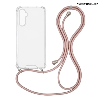 Θήκη Σιλικόνης με Κορδόνι Sonique Armor Clear Samsung Galaxy M15 5G Ροζ Χρυσό Σατινέ