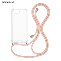 Θήκη Σιλικόνης με Κορδόνι Sonique Armor Clear Apple iPhone 16e Ροζ Σατινέ