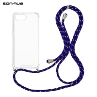 Θήκη Σιλικόνης με Κορδόνι Sonique Armor Clear Apple iPhone 16e Rainbow Μπλε