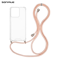 Θήκη Σιλικόνης με Κορδόνι Sonique Armor Clear Motorola Moto G75 5G Ροζ Σατινέ