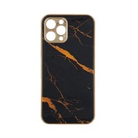 GKK Electroplate Marble Glass Case Apple iPhone 12 Pro Μαύρο