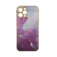 GKK Electroplate Marble Glass Case Apple iPhone 12 Pro Βιολετί
