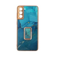 GKK Electroplate Glass Case with Holder Samsung Galaxy S21 Plus Γαλάζιο