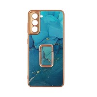 GKK Electroplate Glass Case with Holder Samsung Galaxy S21 Γαλάζιο