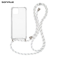 Θήκη Σιλικόνης με Κορδόνι Sonique Armor Clear Apple iPhone 14 Rainbow Λευκό
