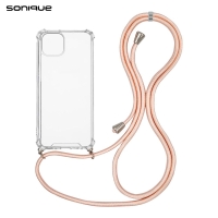 Θήκη Σιλικόνης με Κορδόνι Sonique Armor Clear Apple iPhone 14 Plus Ροζ Σατινέ