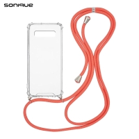 Θήκη Σιλικόνης με Κορδόνι Sonique Armor Clear Samsung Galaxy S10 Κοραλλί