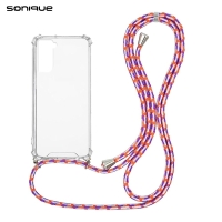 Θήκη Σιλικόνης με Κορδόνι Sonique Armor Clear Samsung Galaxy S21 Rainbow Κοραλλί