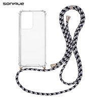 Θήκη Σιλικόνης με Κορδόνι Sonique Armor Clear Samsung Galaxy S21 Ultra Rainbow Μαύρο