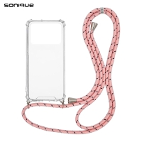 Θήκη Σιλικόνης με Κορδόνι Sonique Armor Clear Xiaomi Poco C40 Rainbow Ροζ