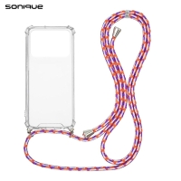 Θήκη Σιλικόνης με Κορδόνι Sonique Armor Clear Xiaomi Poco C40 Rainbow Κοραλλί