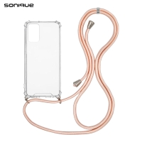Θήκη Σιλικόνης με Κορδόνι Sonique Armor Clear Xiaomi Redmi Note 10 / Redmi Note 10s / Poco M5s Ροζ Σατινέ