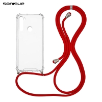 Θήκη Σιλικόνης με Κορδόνι Sonique Armor Clear Xiaomi Redmi Note 8T Κόκκινο