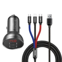 Φορτιστής Αυτοκινήτου Baseus Dual USB 24W με Καλώδιο 3 σε 1 1.2m Μαύρο
