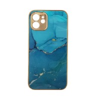 GKK Electroplate Marble Glass Case Apple iPhone 12 Γαλάζιο