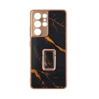 GKK Electroplate Glass Case with Holder Samsung Galaxy S21 Ultra Μαύρο