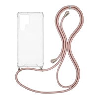 Θήκη Σιλικόνης με Κορδόνι Sonique Armor Clear Samsung Galaxy S22 Ultra Ροζ Χρυσό Σατινέ