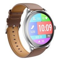 Smartwatch HOCO Y22 Brown Leather Strap Ασημί