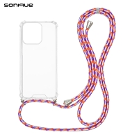 Θήκη Σιλικόνης με Κορδόνι Sonique Armor Clear Oppo Reno14 F 5G Rainbow Κοραλλί