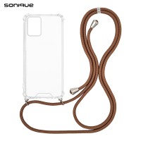 Θήκη Σιλικόνης με Κορδόνι Sonique Armor Clear Motorola Edge 30 Neo 5G Καφέ