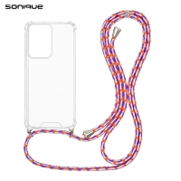 Θήκη Σιλικόνης με Κορδόνι Sonique Armor Clear Motorola Edge 50 Fusion 5G Rainbow Κοραλλί