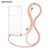 Θήκη Σιλικόνης με Κορδόνι Sonique Armor Clear Motorola Edge 50 Pro 5G Ροζ Σατινέ