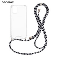 Θήκη Σιλικόνης με Κορδόνι Sonique Armor Clear Motorola Moto E22 4G Rainbow Μαύρο