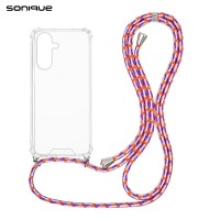 Θήκη Σιλικόνης με Κορδόνι Sonique Armor Clear Samsung Galaxy S25 FE Rainbow Κοραλλί