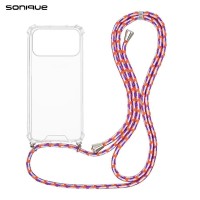 Θήκη Σιλικόνης με Κορδόνι Sonique Armor Clear Apple iPhone 17 Pro Rainbow Κοραλλί