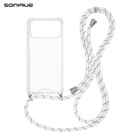 Θήκη Σιλικόνης με Κορδόνι Sonique Armor Clear Apple iPhone 17 Pro Max Rainbow Λευκό