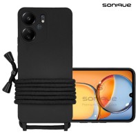 Θήκη Σιλικόνης με Κορδόνι CarryHang Sonique Xiaomi Redmi 13C 4G / Redmi 13C 5G / Poco C65 4G Μαύρο