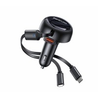 Φορτιστής Αυτοκινήτου Yesido Y61 USB-A 53W με ενσωματωμένα αναδιπλούμενα καλώδια Type-C & Lightning Μαύρο