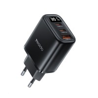 Φορτιστής Yesido YC69 USB-A + 2x Type-C 30W PD Digital Display Μαύρο