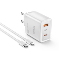 Φορτιστής Yesido YC70 65W USB-A / USB-L / USB-C και καλώδιο USB-C - Lightning PD Λευκό