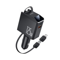Φορτιστής Αυτοκινήτου Yesido Y71 USB-A + USB-C 125W με ενσωματωμένο καλώδιο Type-C / Lightning Μαύρο