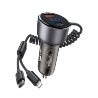 Φορτιστής Αυτοκινήτου Yesido Y58 USB-A + USB-C 60W με ενσωματωμένα καλώδια Type-C & Lightning και LED ένδειξη τάσης Μαύρο