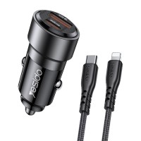 Φορτιστής Αυτοκινήτου Yesido Y54 USB-A + USB-C 60W με καλώδιο Type-C σε Lightning Μαύρο