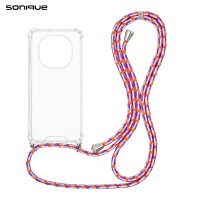 Θήκη Σιλικόνης με Κορδόνι Sonique Armor Clear Xiaomi Redmi Note 15 4G / Redmi Note 15 5G / Poco M8 5G Rainbow Κοραλλί