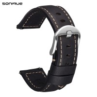 Λουράκι Δερμάτινο Sonique με Ασημί Κούμπωμα 20mm για Samsung, Huawei, Amazfit, Xiaomi, Honor Μαύρο