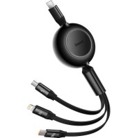 BASEUS BRIGHT MIRROR 2 SERIES, 3 ΣΕ 1, RETRACTABLE, TYPE-C + MICRO USB + LIGHTNING, 100w,  1.1m, ΜΑΥΡΟ