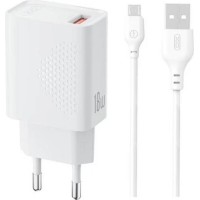 XO L159, ΦΟΡΤΙΣΤΗΣ, 1 ΘΥΡΑ, ΜΕ ΚΑΛΩΔΙΟ ΜICRO USB, 18W, ΛΕΥΚΟΣ